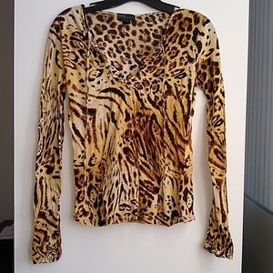 Zara | Tops | Zara Animal Print Cotton Knit Drawstring Top Med | Poshmark